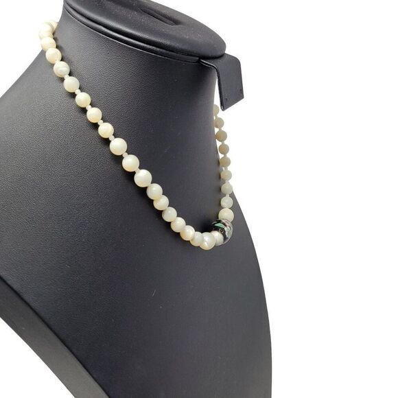 Vintage Cloisonne Tourmaline Princess Necklace White Variegated Barrell Clasp - Picture 7 of 11